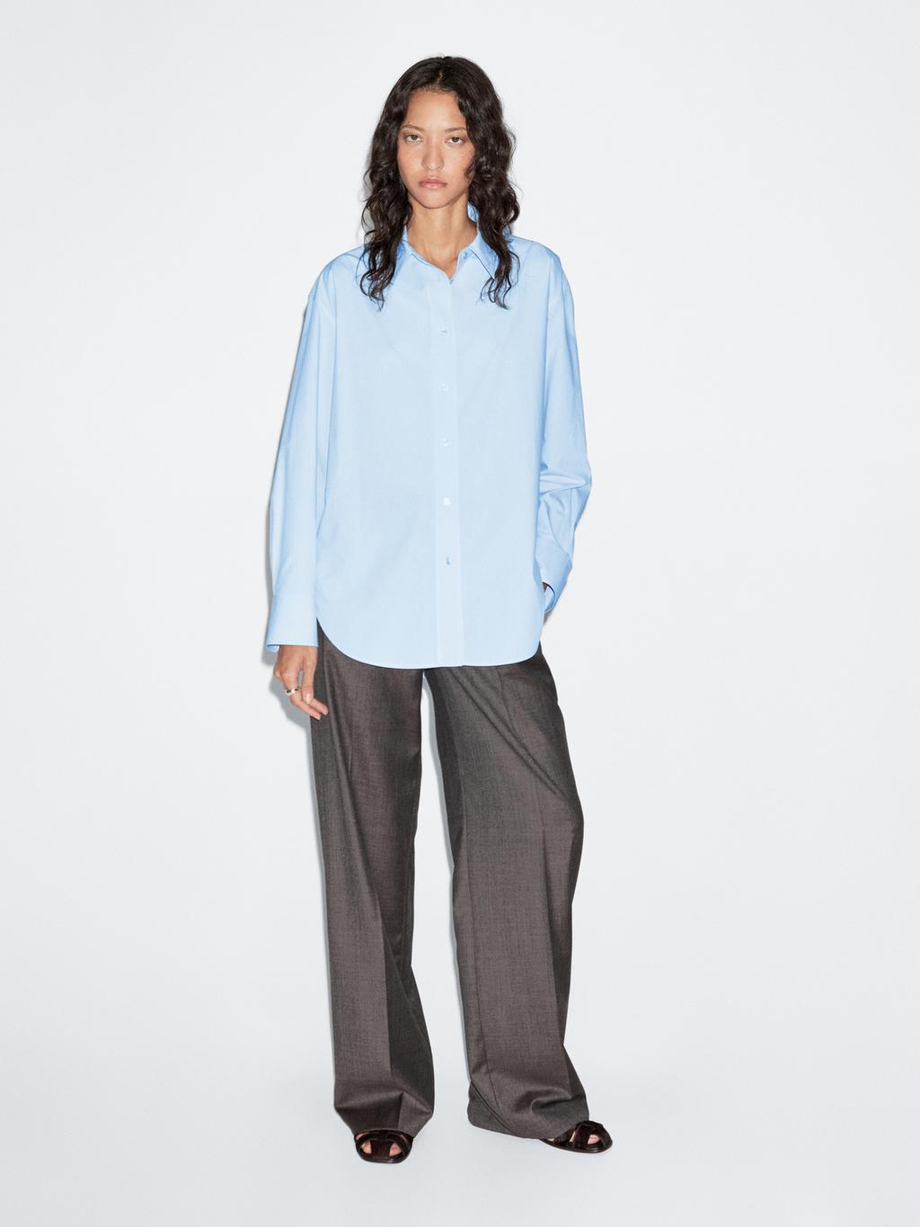 Long 100% cotton poplin shirt