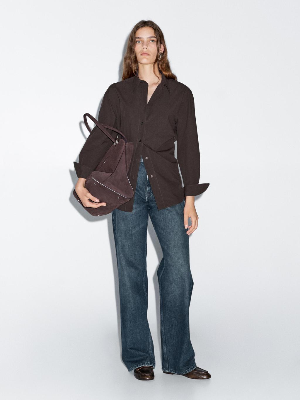 Long 100% cotton poplin shirt