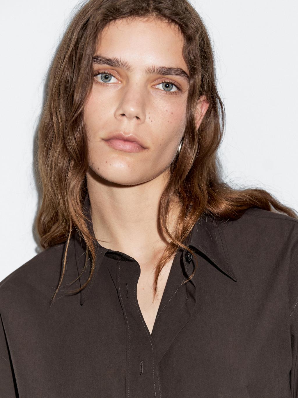 Long 100% cotton poplin shirt