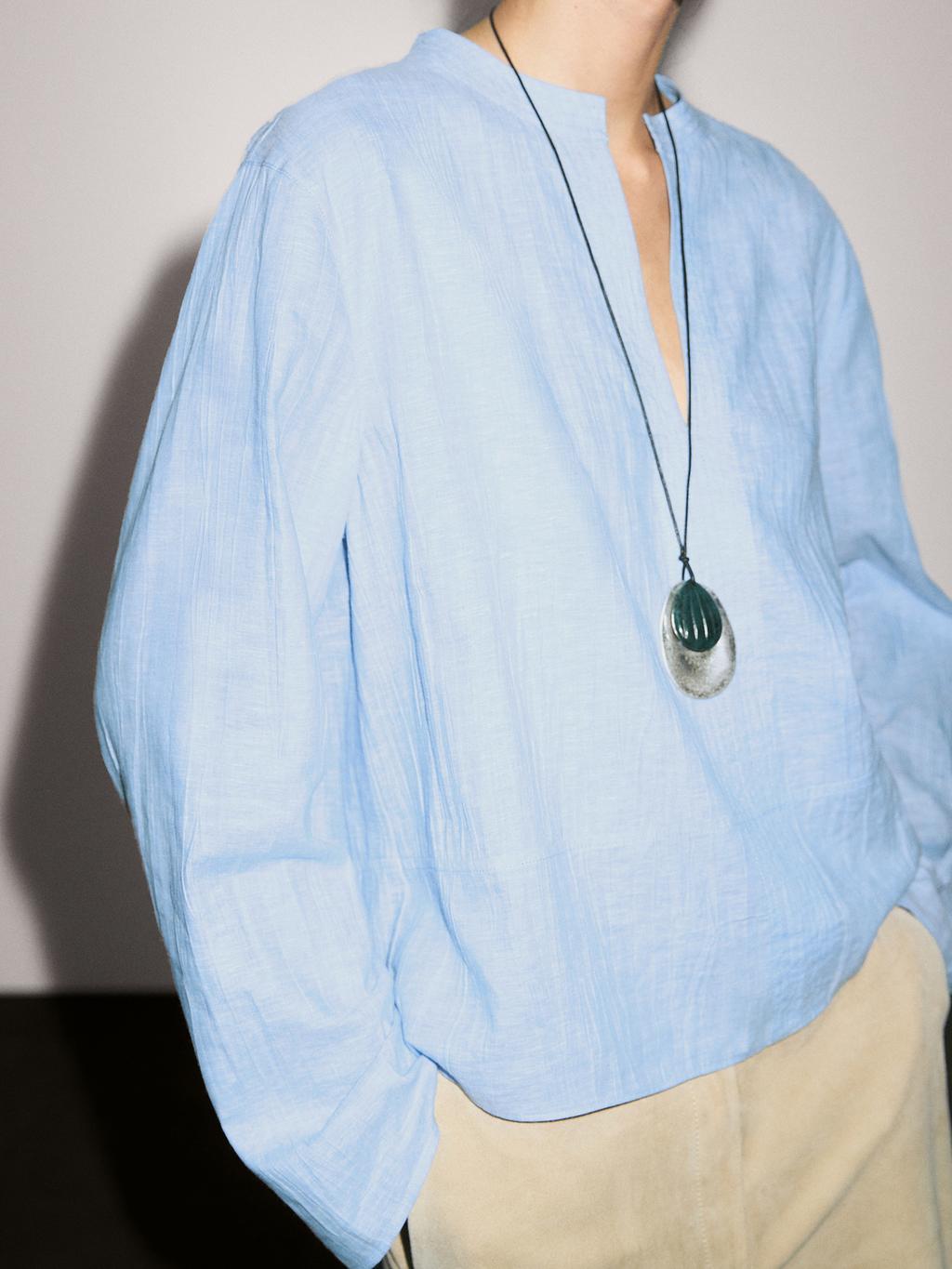 Linen blend blouse with seam details