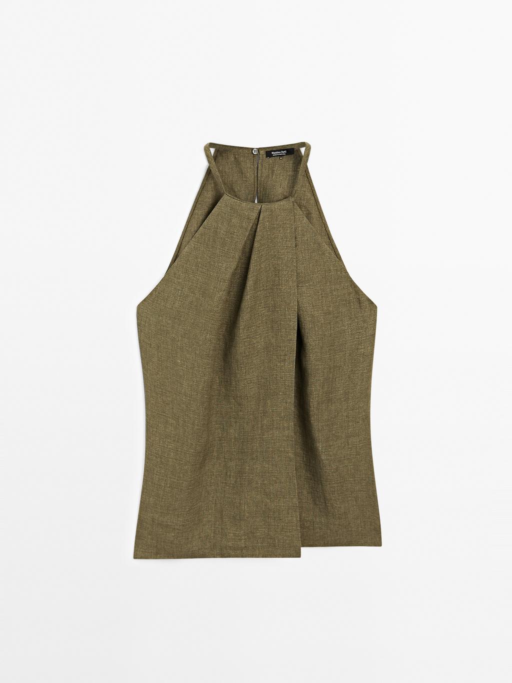 100% linen crossover halter top