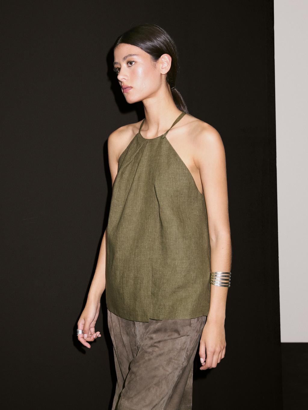 100% linen crossover halter top