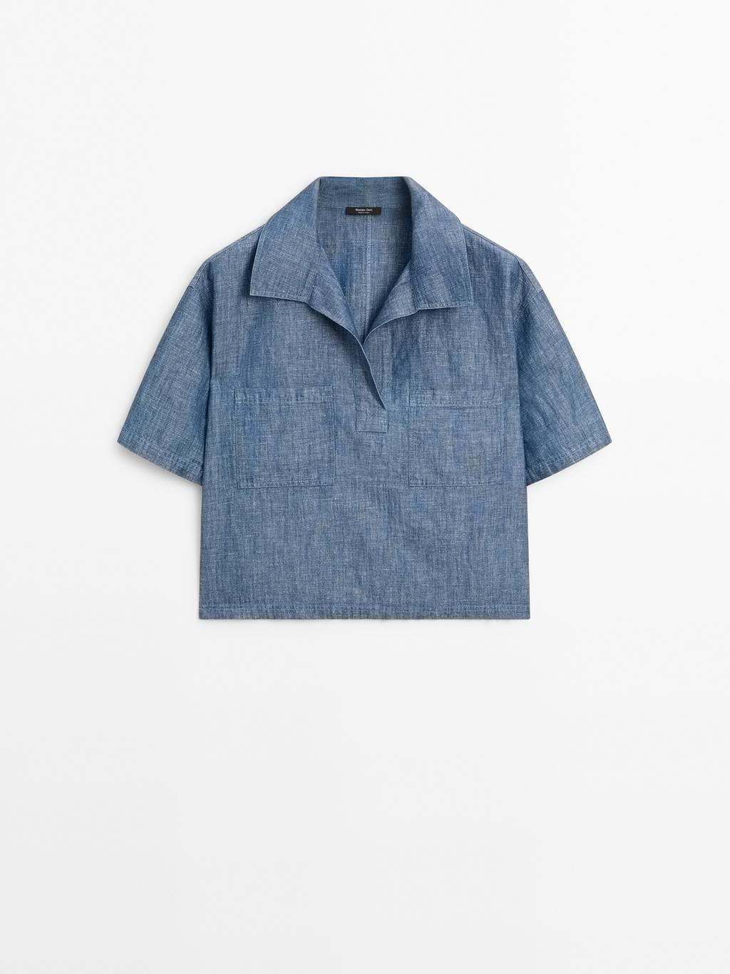 Short sleeve cotton and linen polo shirt