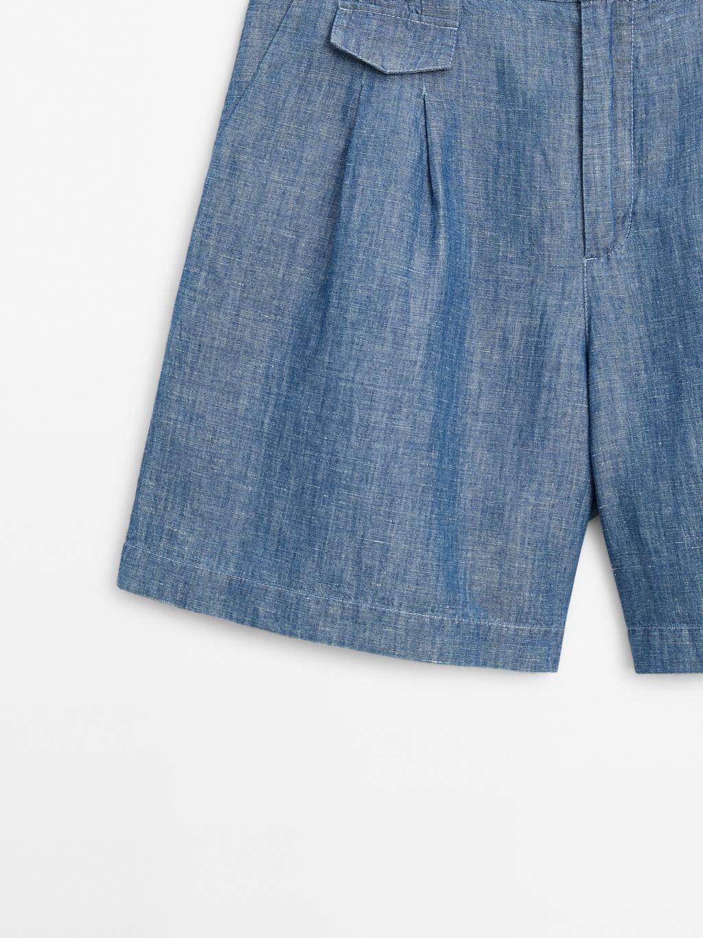 Cotton and linen Bermuda shorts with pocket detail