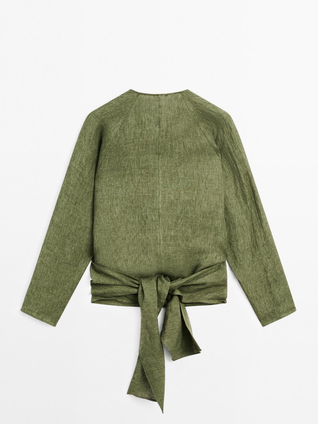 Flowing linen blouse with tie detail at the waist