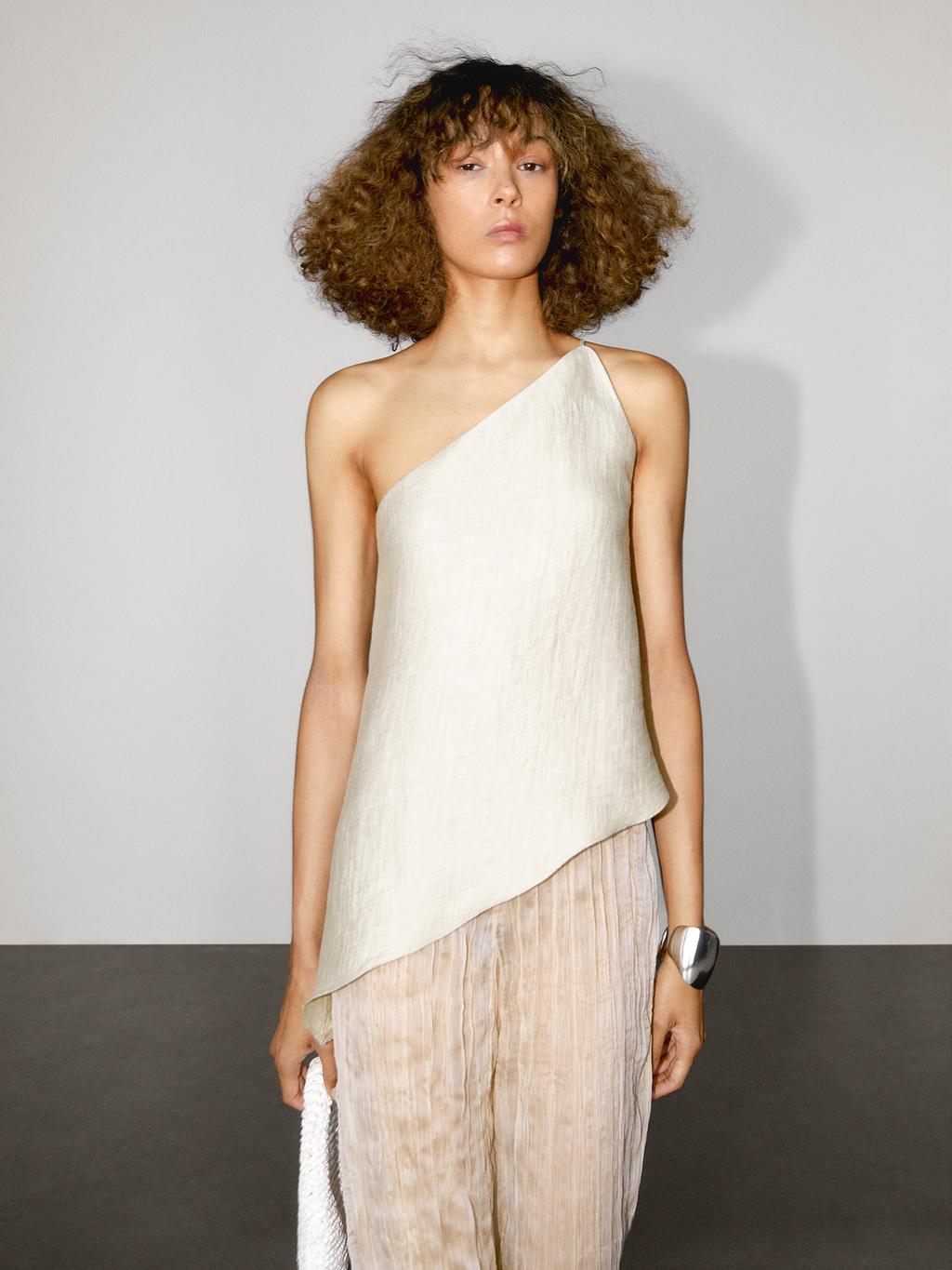 Lightweight asymmetric linen blend top