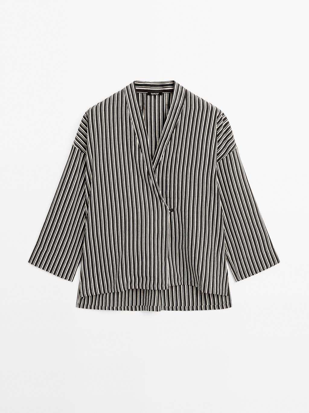 Striped cotton blend kimono