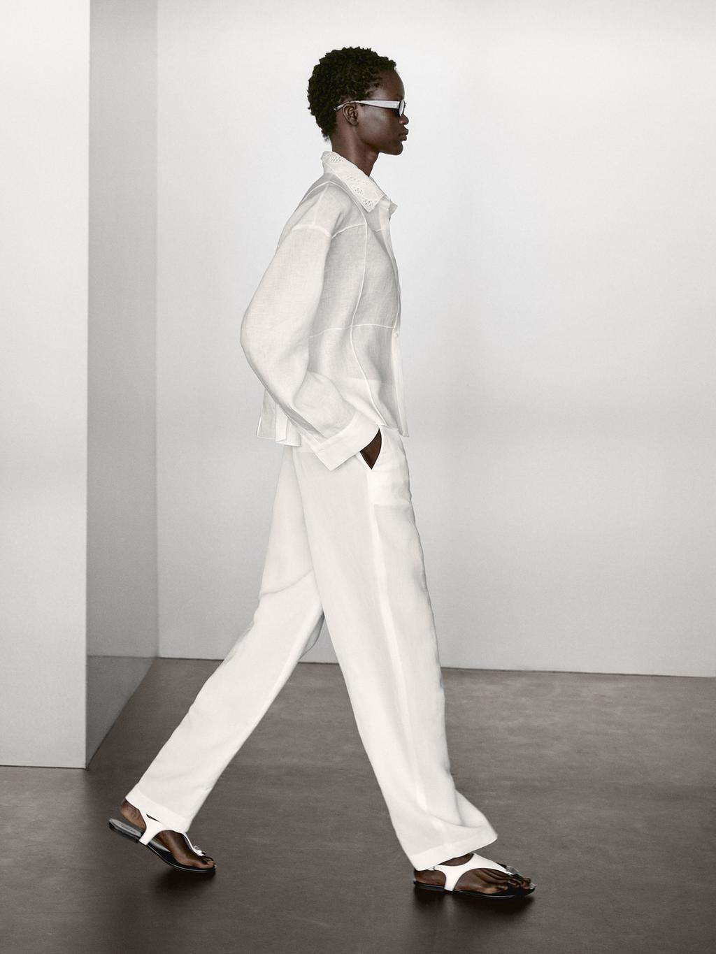 100% linen shirt with embroidered detail