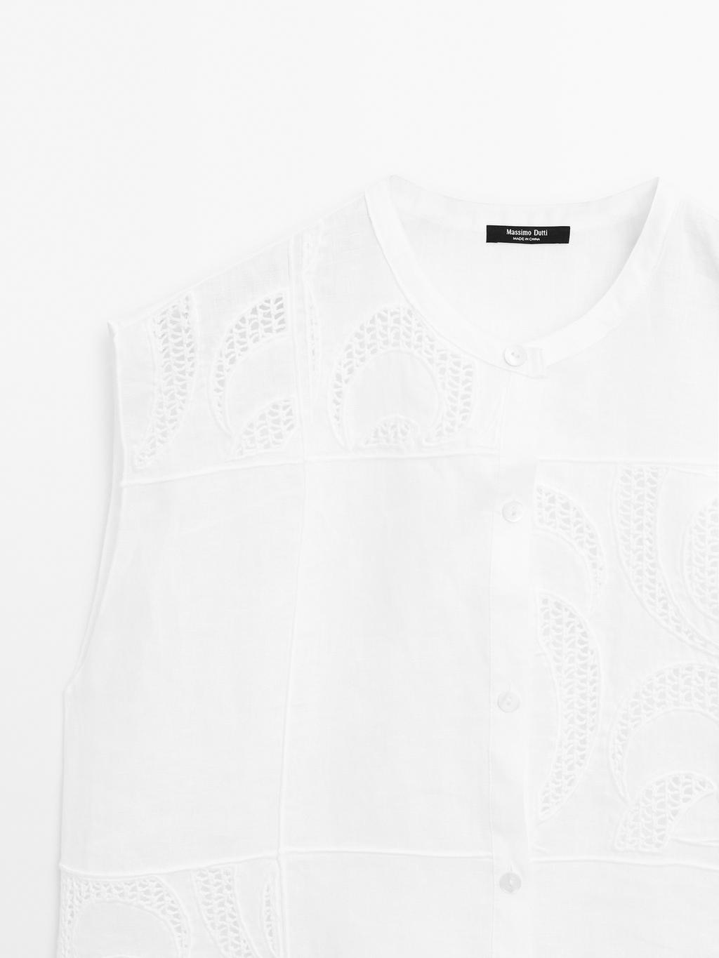 Linen blend crochet detail blouse