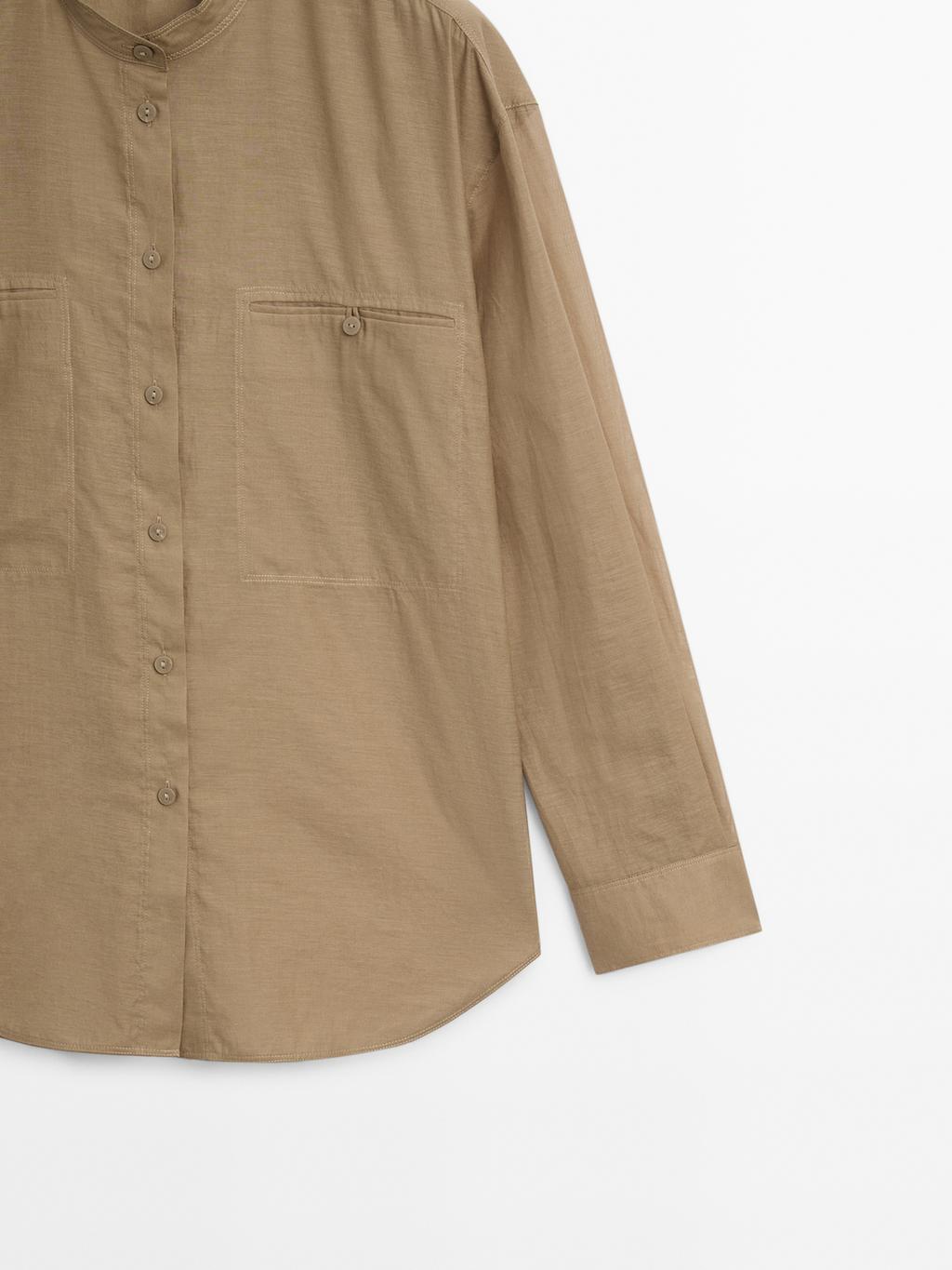 Long shirt with stand collar