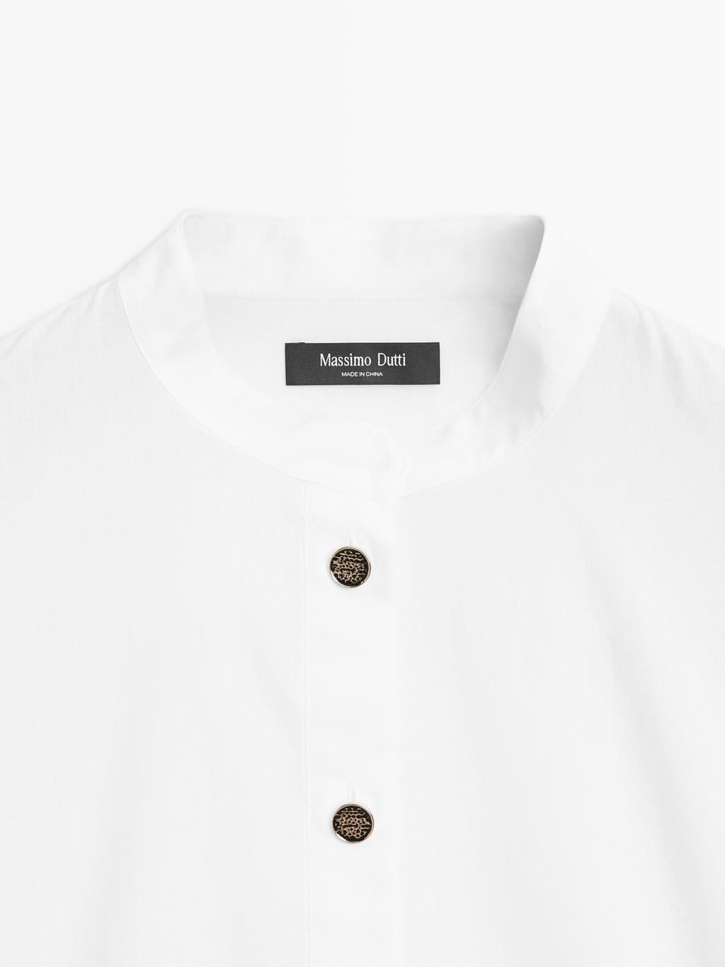 Stand collar shirt with gold buttons