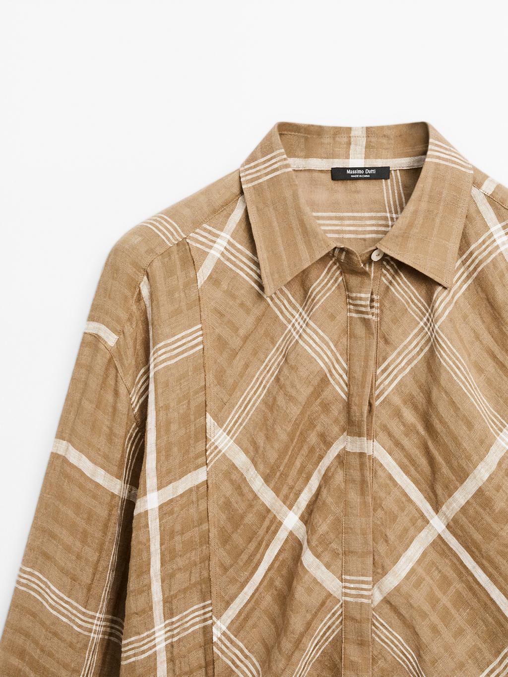 Flowing linen blend check shirt