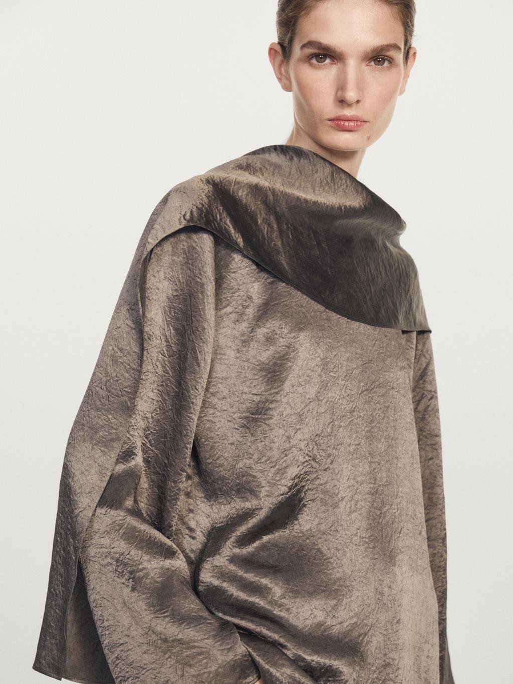 Flowing satin blouse with tie detail