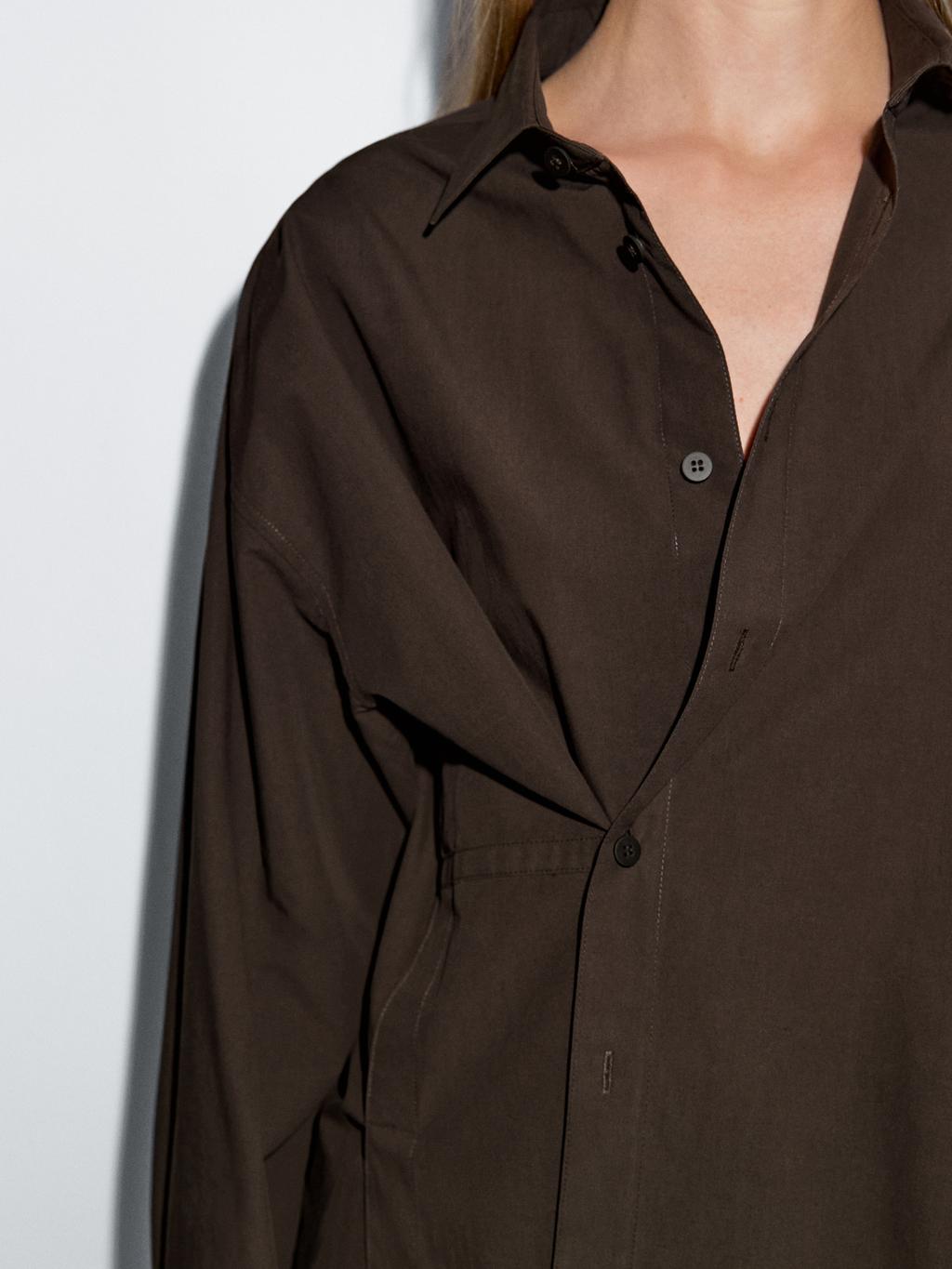 Asymmetric button-up poplin shirt