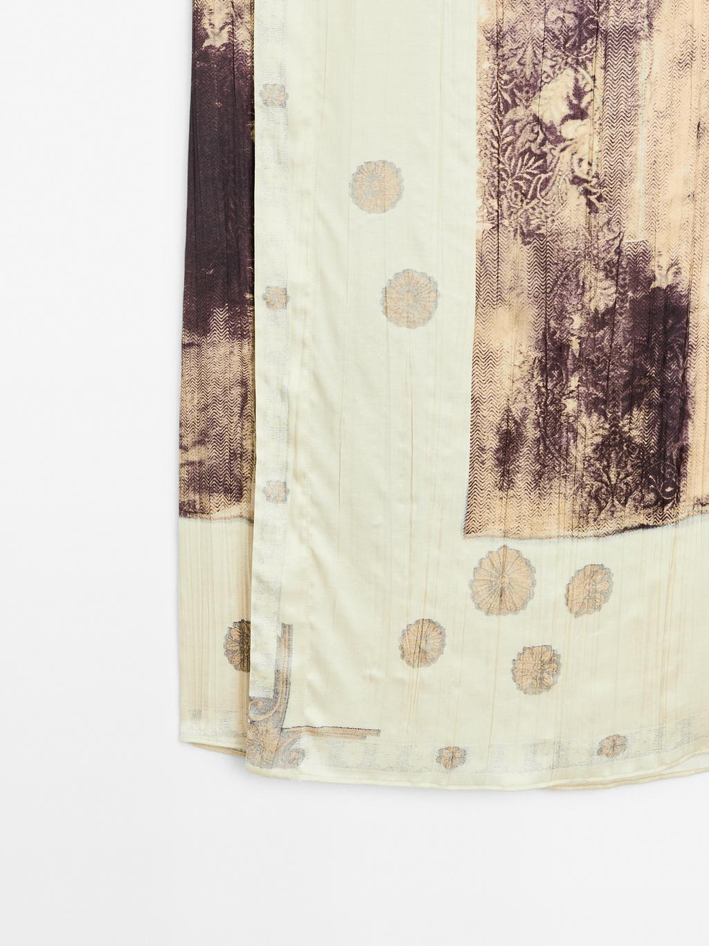 Printed satin midi skirt