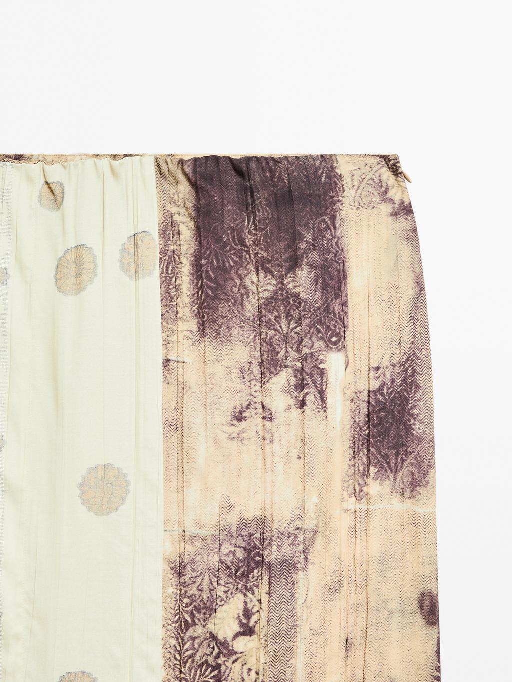 Printed satin midi skirt