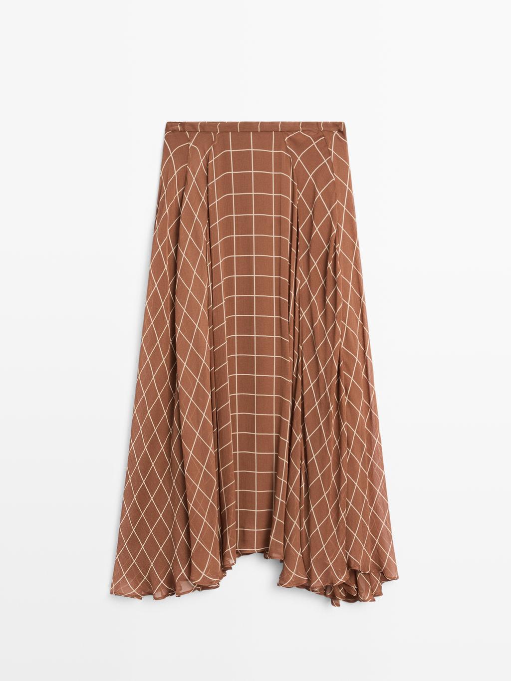 Long flowing skirt with checked detail