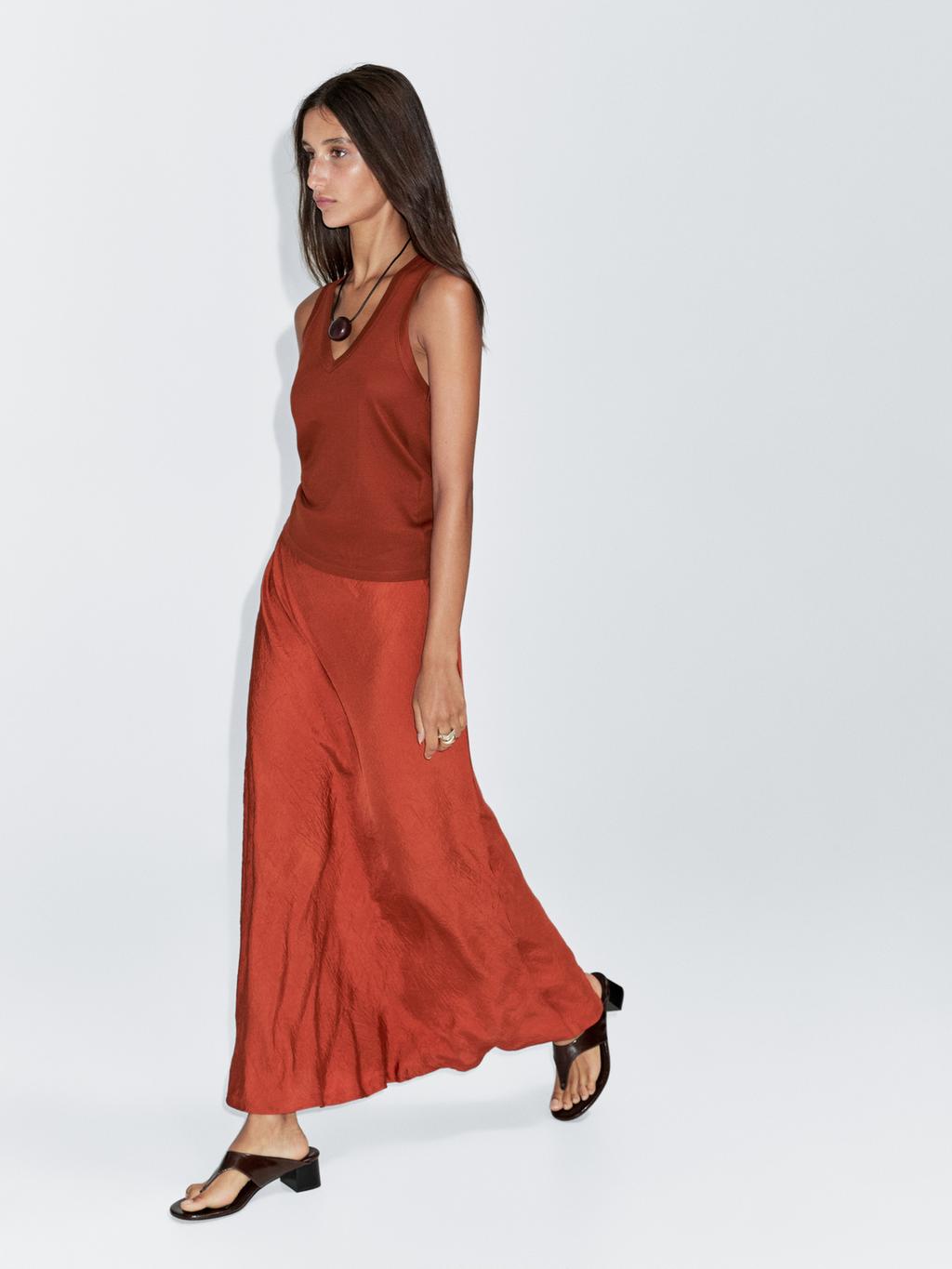 Long flared satin skirt