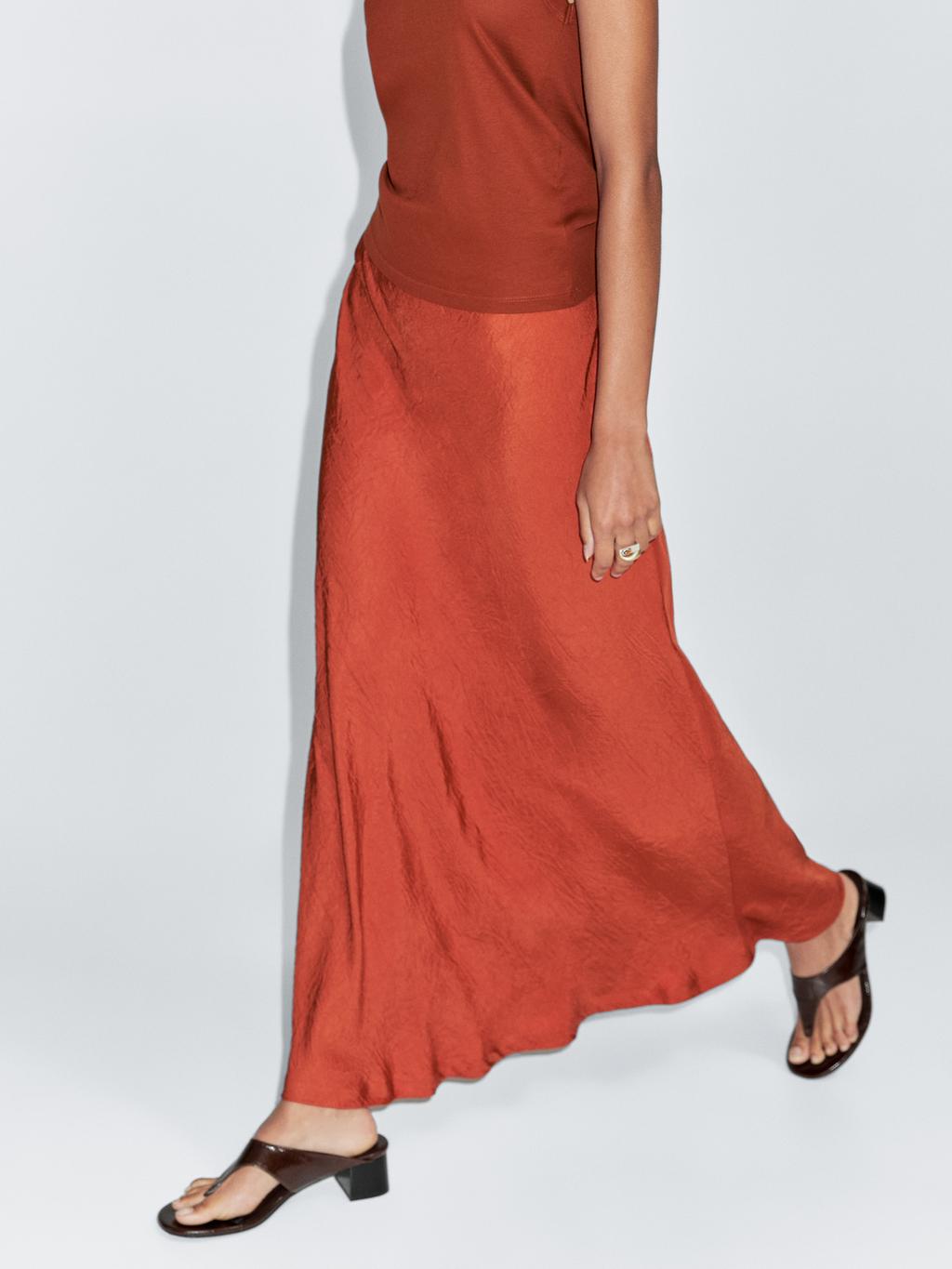 Long flared satin skirt