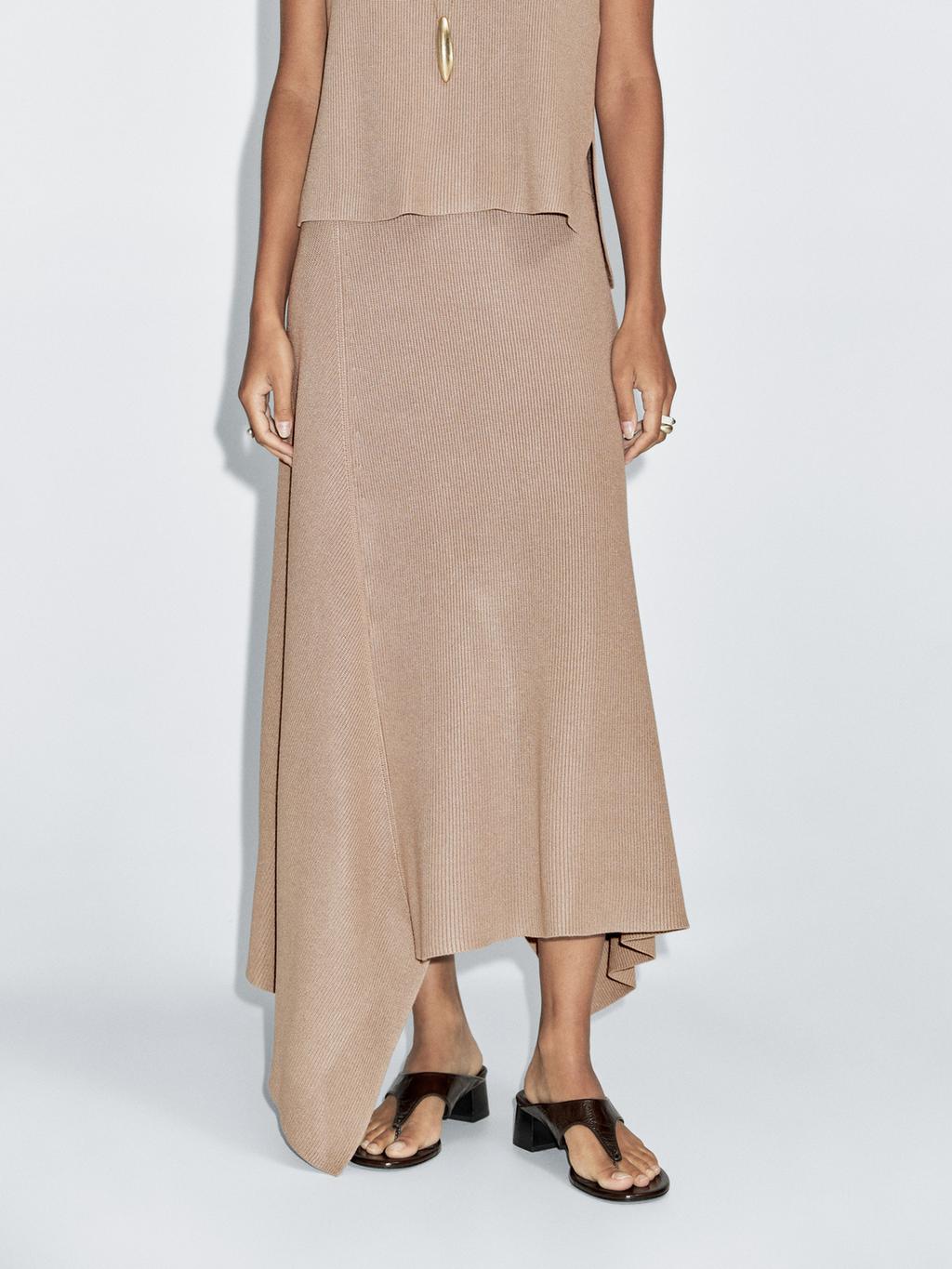 Asymmetric knit midi skirt