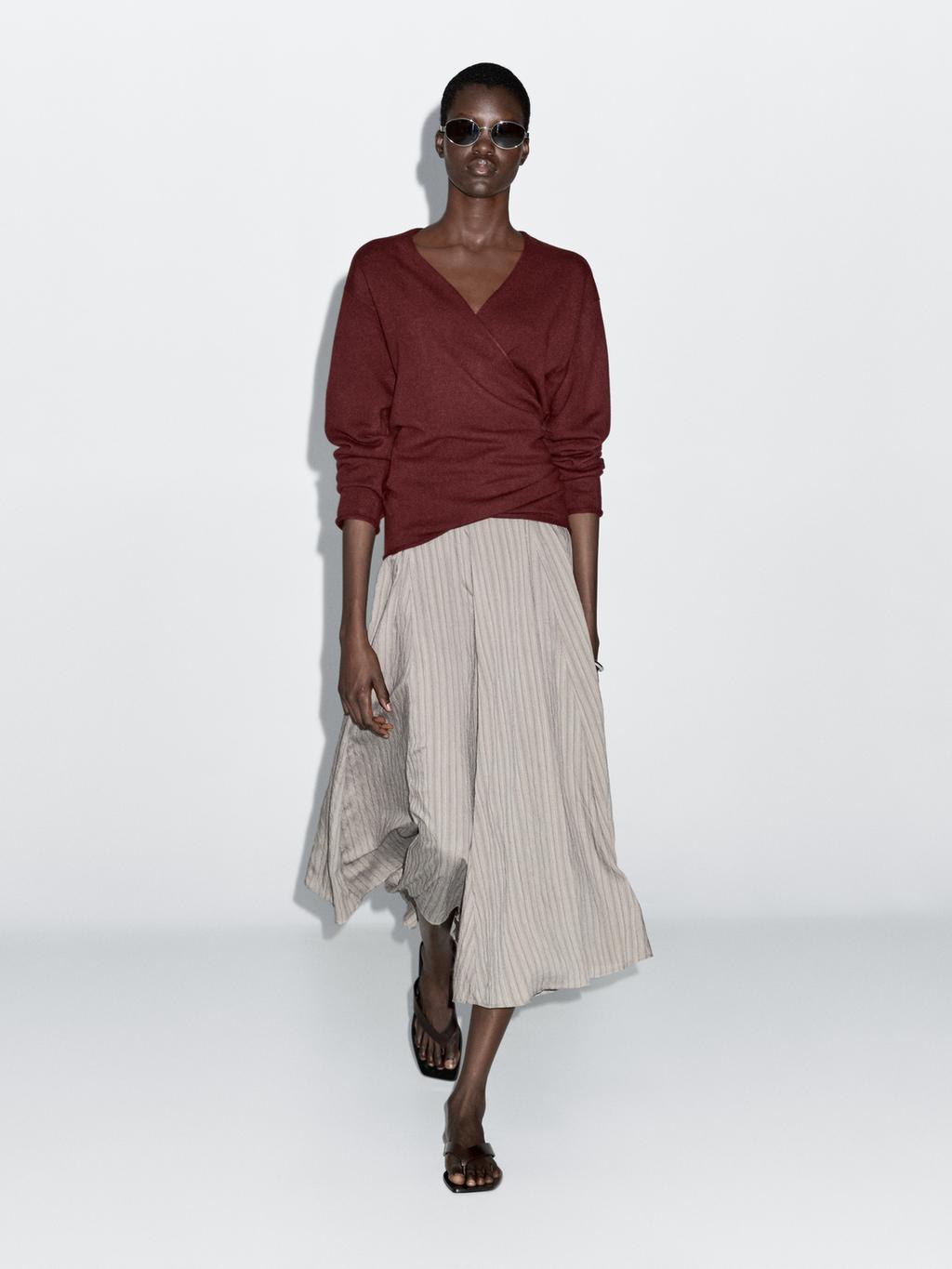 Striped flared midi skirt