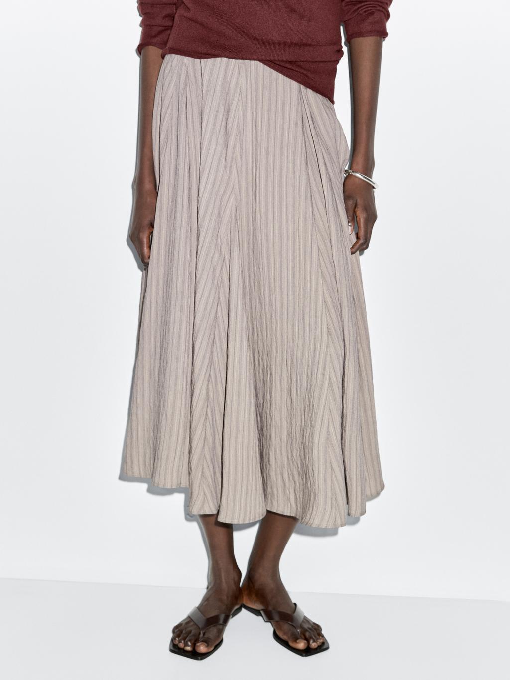 Striped flared midi skirt