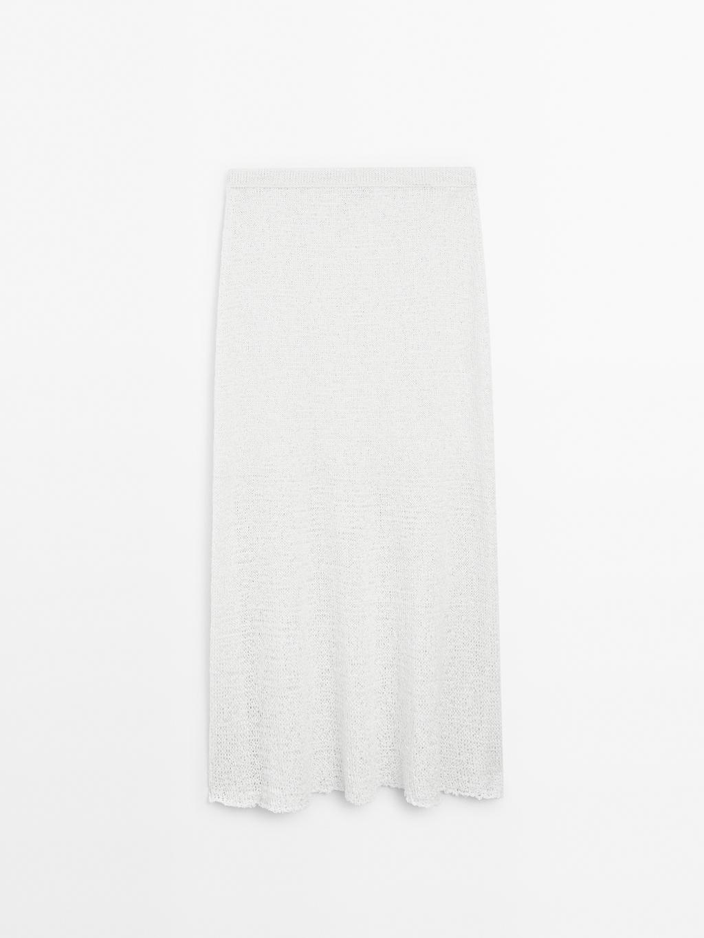 Cotton blend knit midi skirt