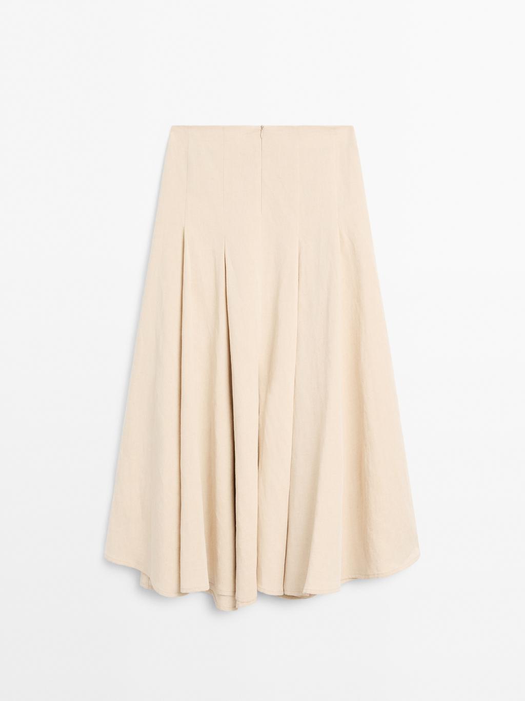Flounce linen blend midi skirt