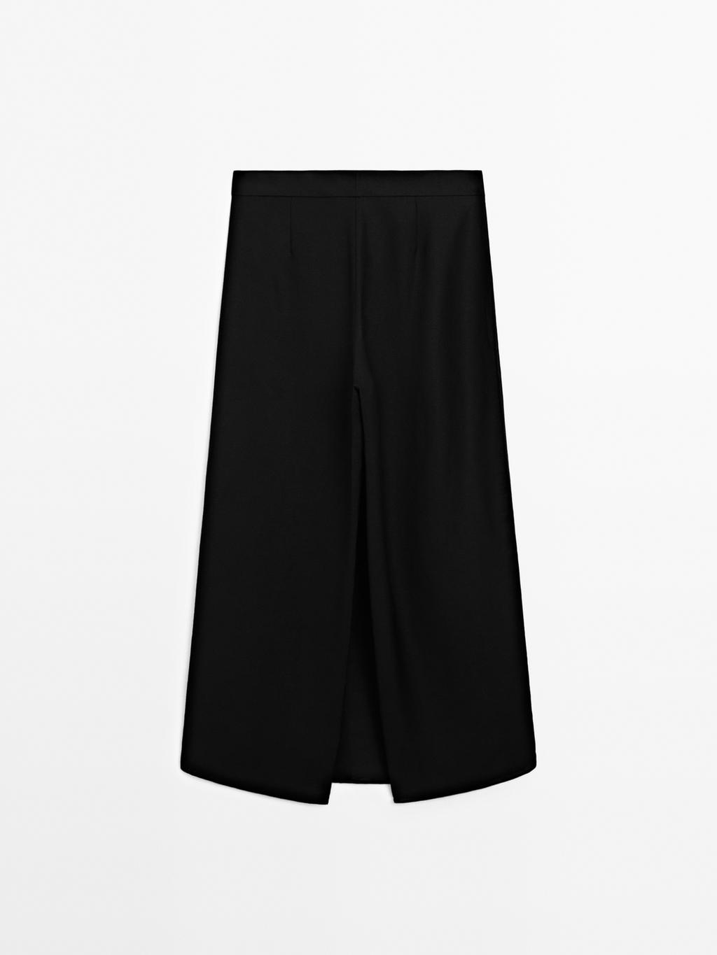 Long linen blend skort