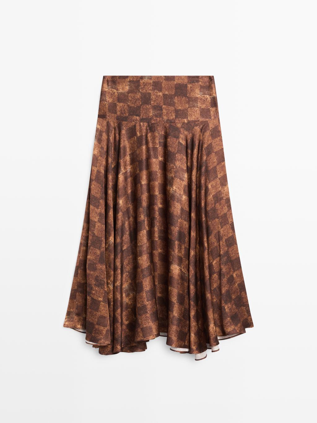 Chequered print midi skirt