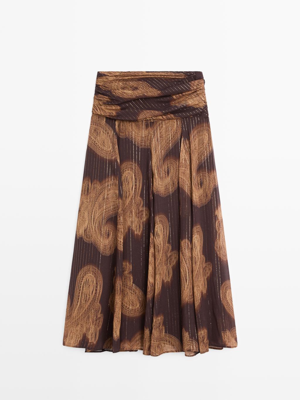 Flowing paisley print midi skirt