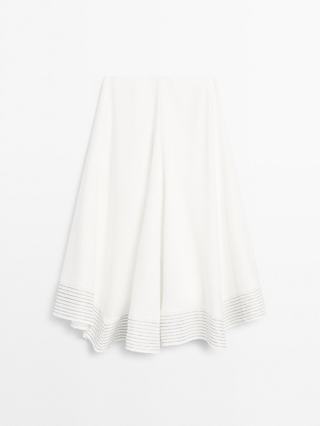 Flared linen blend skirt with seam details