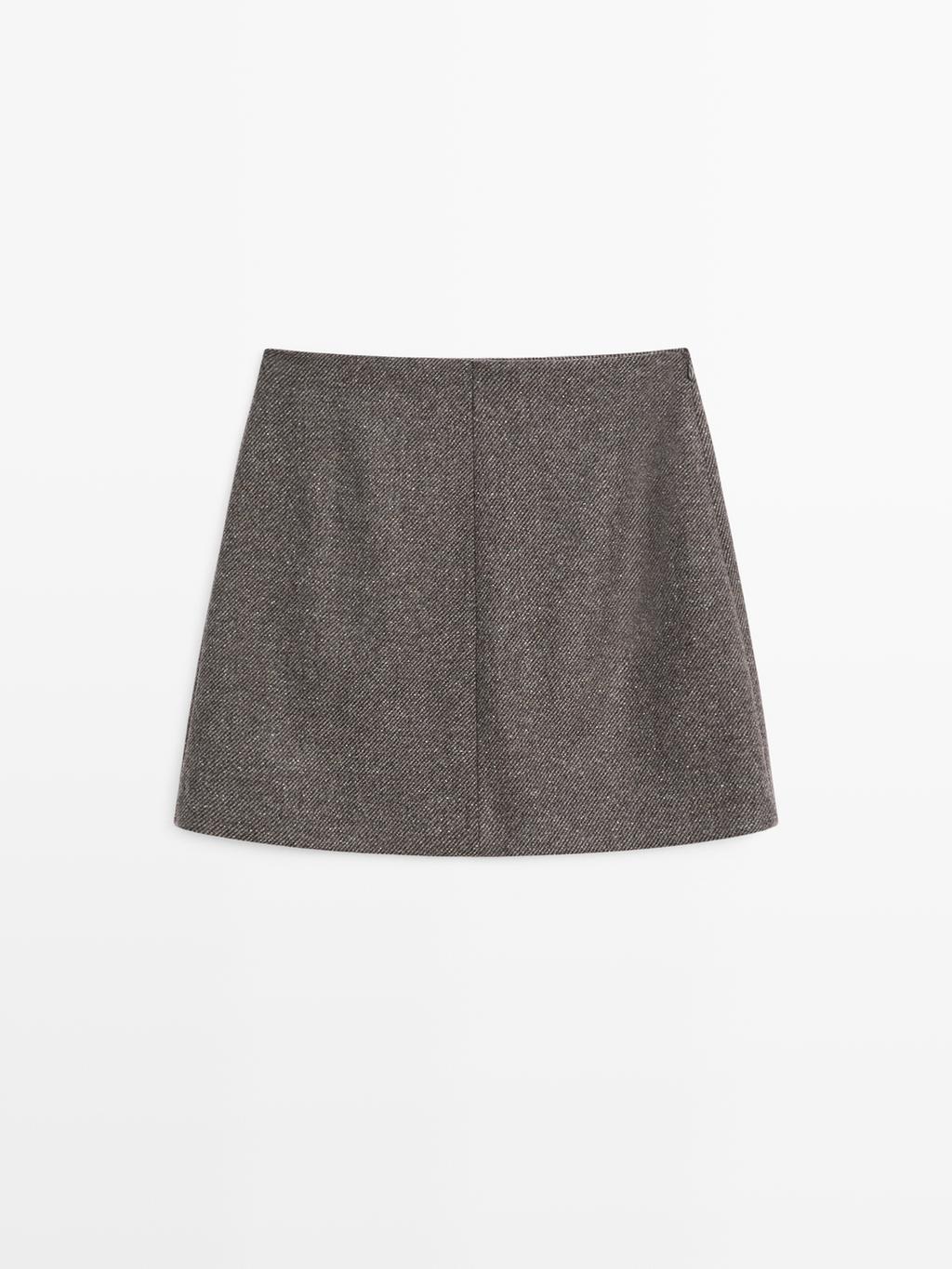 Alpaca and felt texture blend melange short skirt