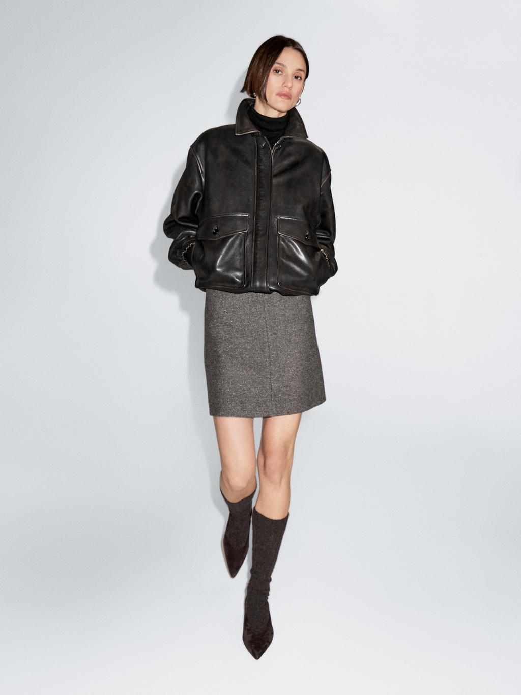 Alpaca and felt texture blend melange short skirt