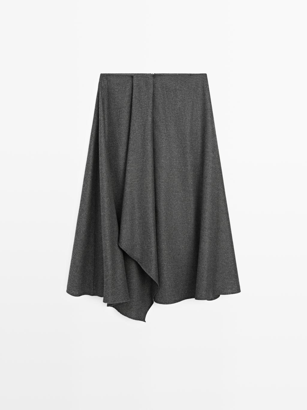 Flared wool blend midi skirt with pleat