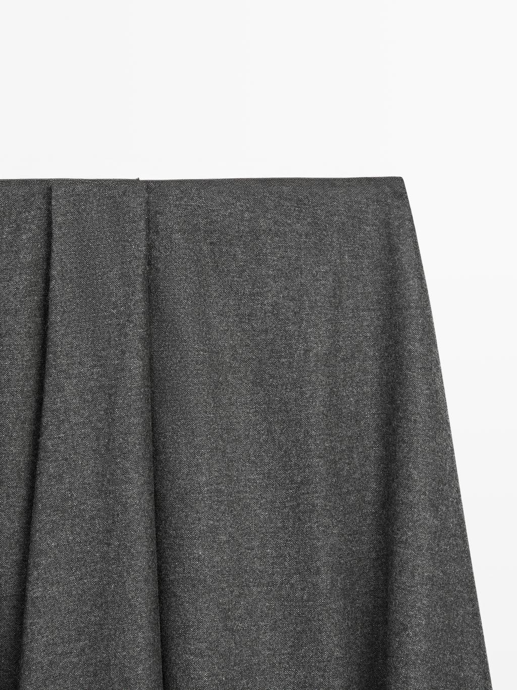 Flared wool blend midi skirt with pleat