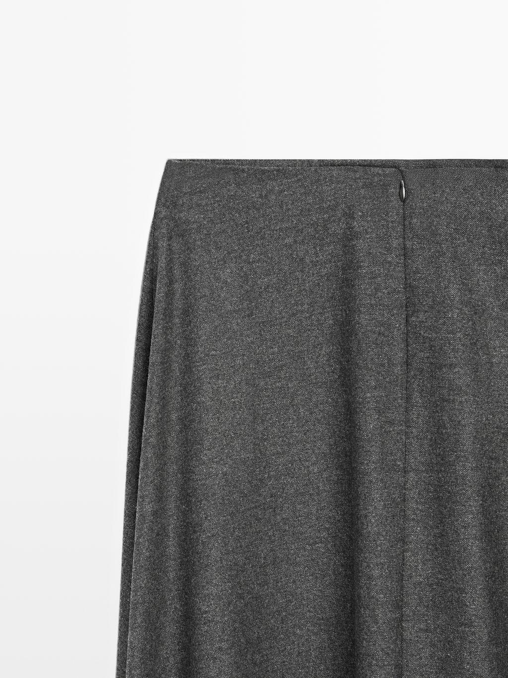 Flared wool blend midi skirt with pleat