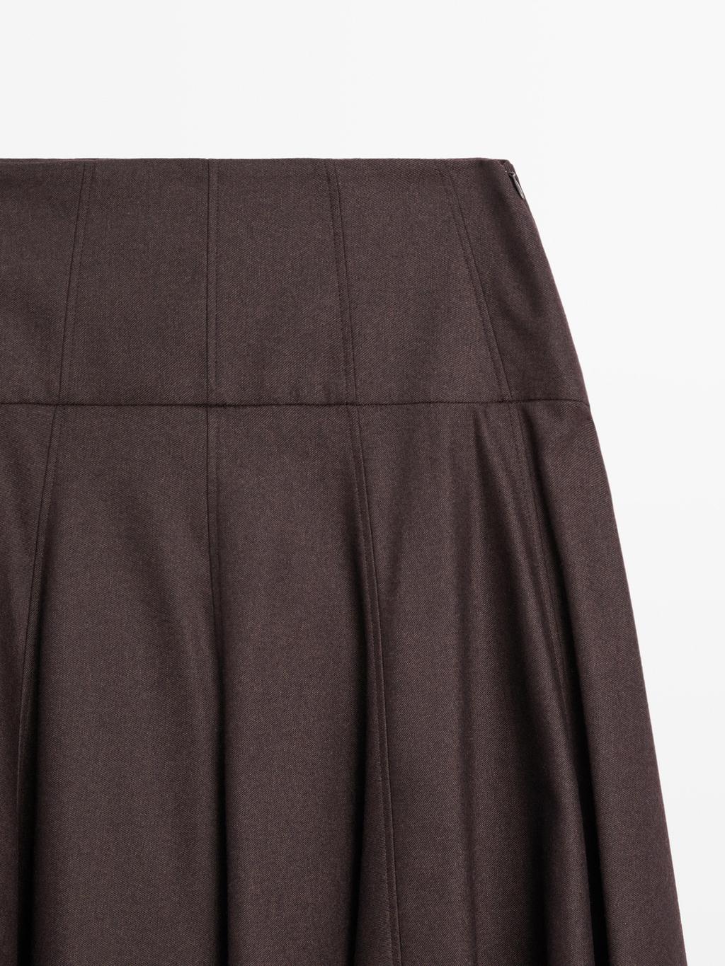 Wool blend midi skirt with yoke