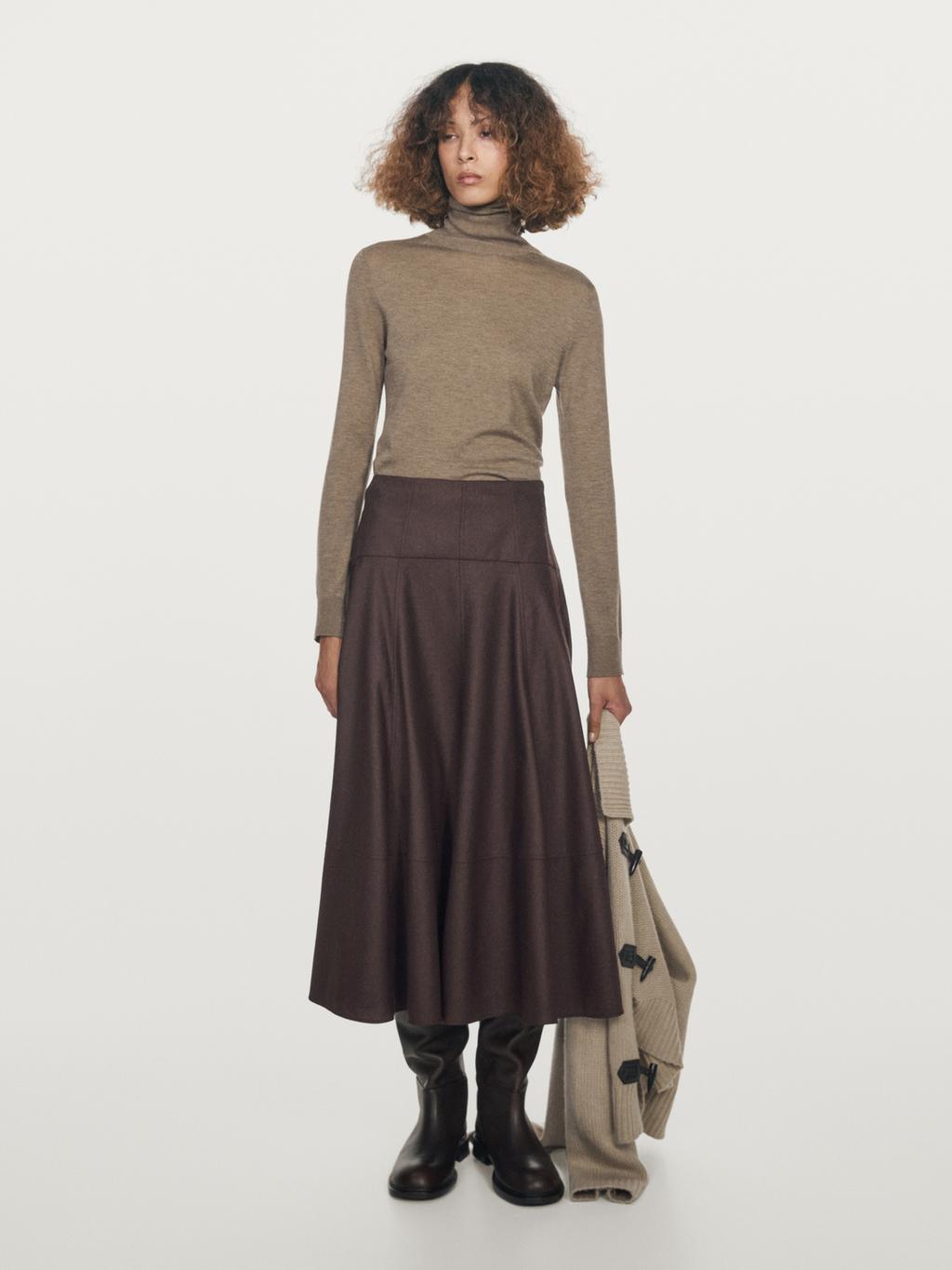Wool blend midi skirt with yoke