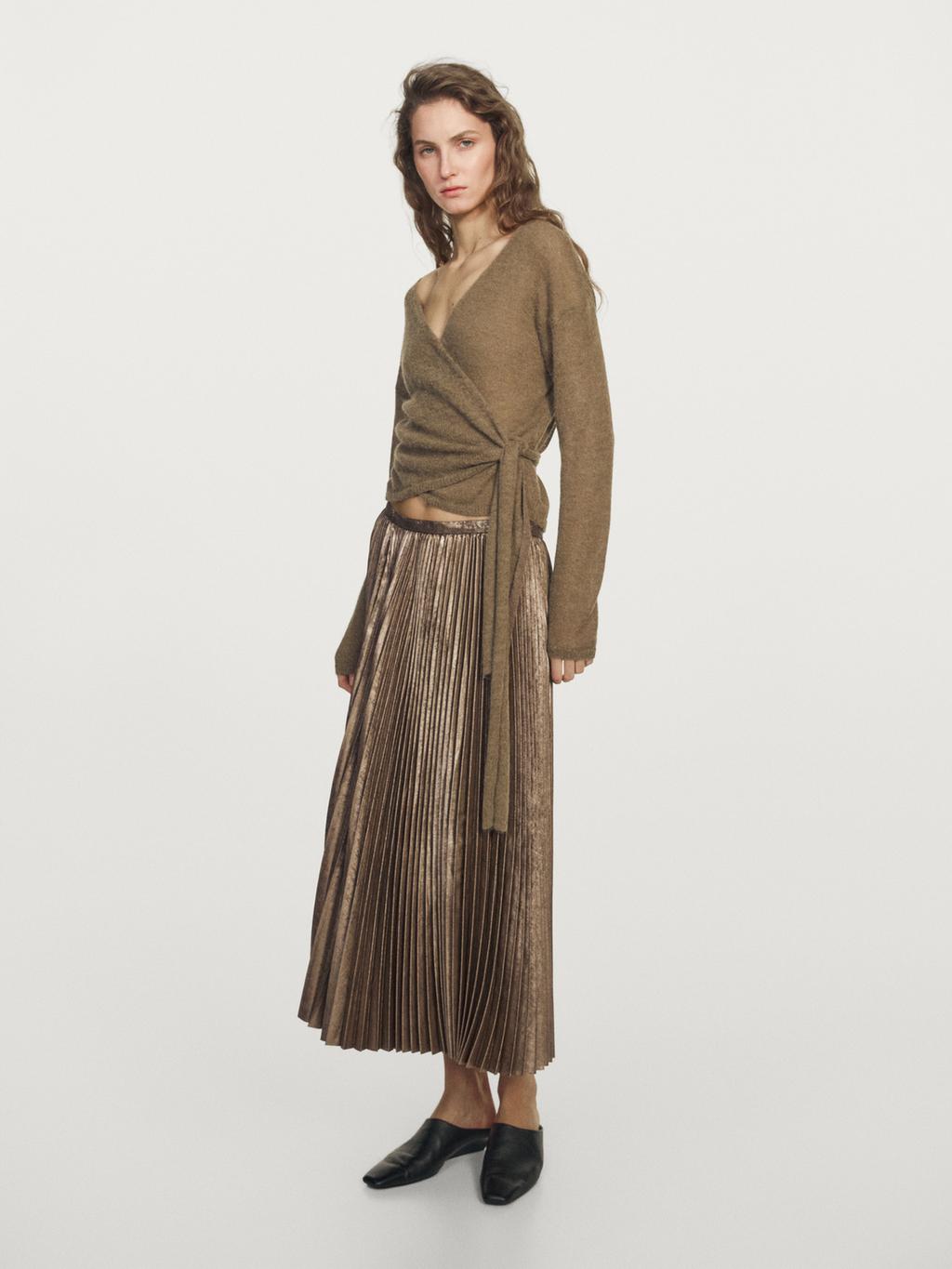 Pleated metallic-effect midi skirt