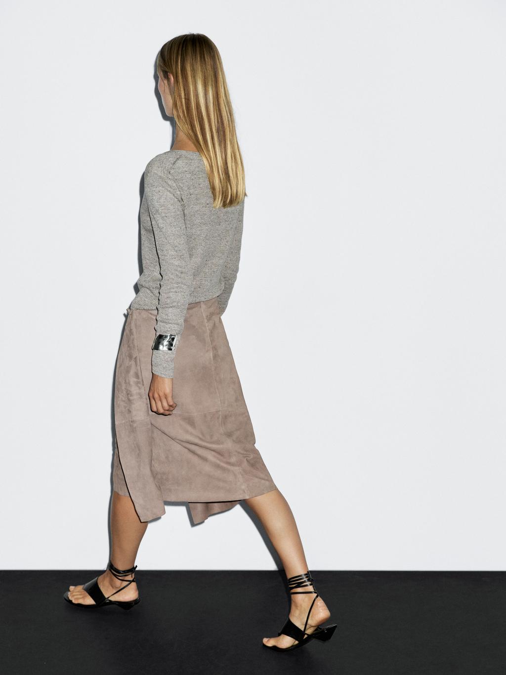 Suede leather wrap midi skirt