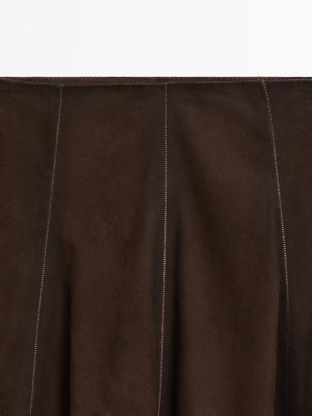 Suede leather flared midi skirt