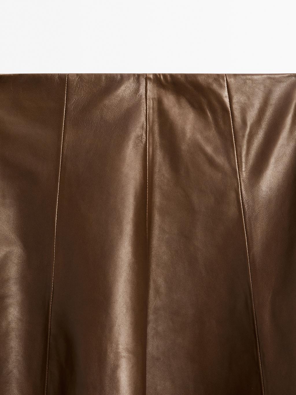 Nappa leather flared midi skirt