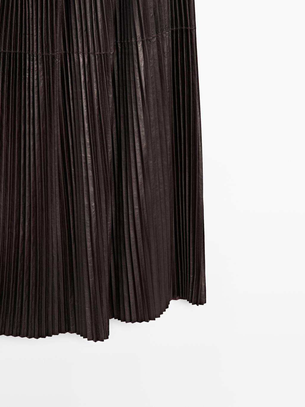 Long pleated nappa leather skirt - LIMITED