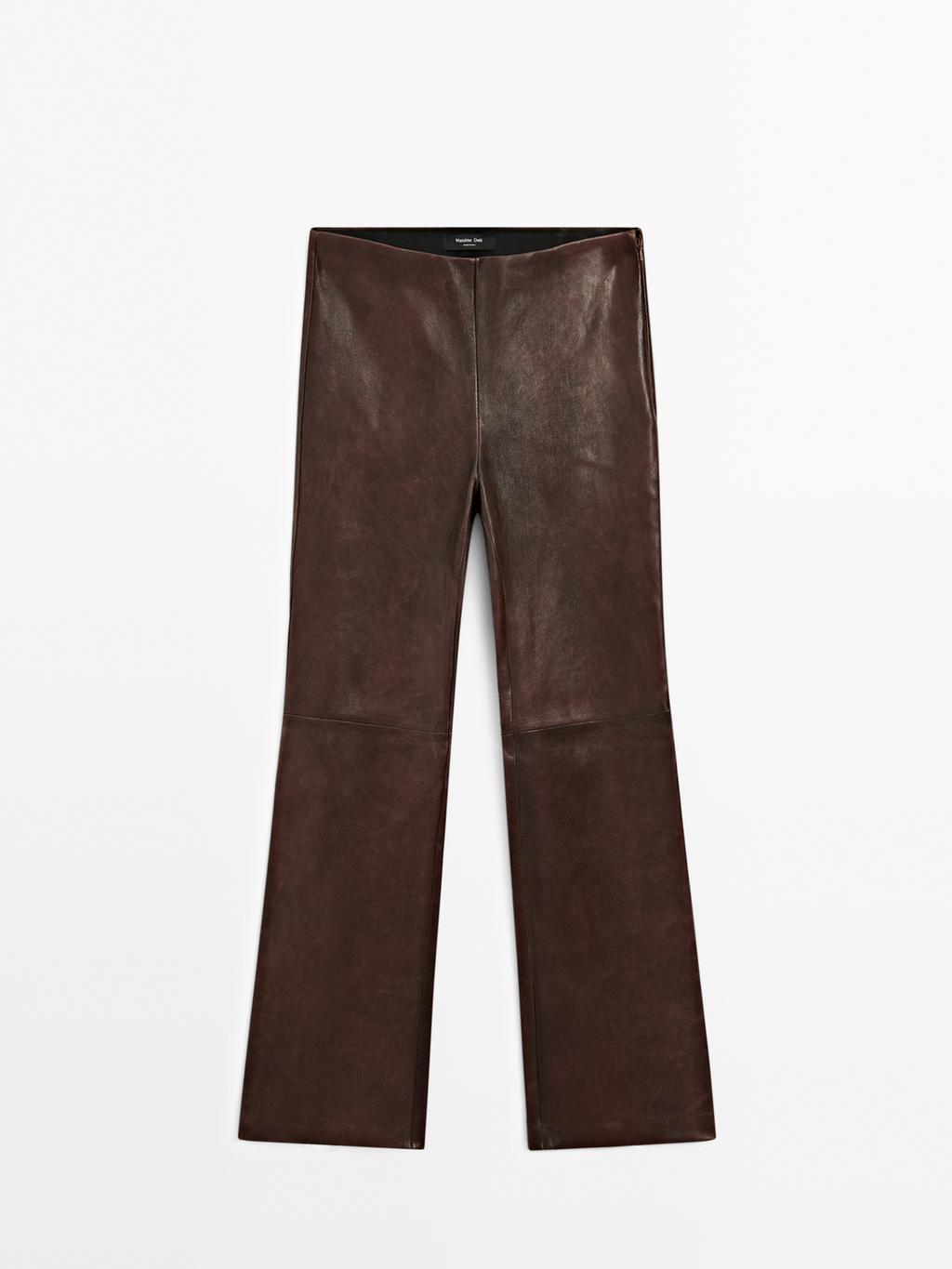 Nappa leather bell bottom trousers