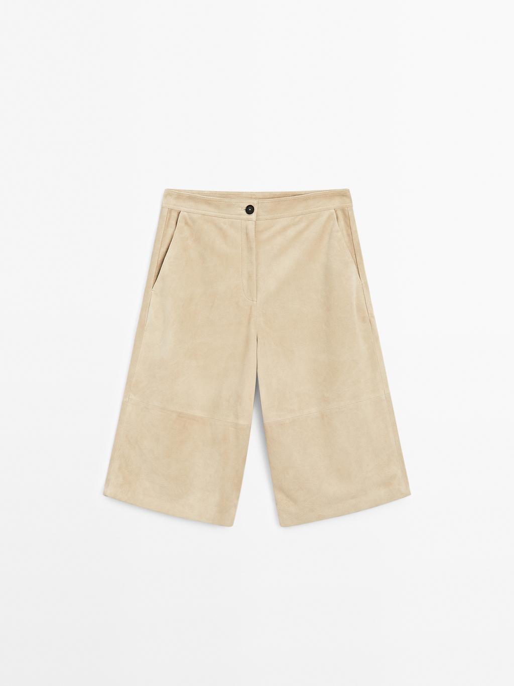 Long suede leather Bermuda shorts