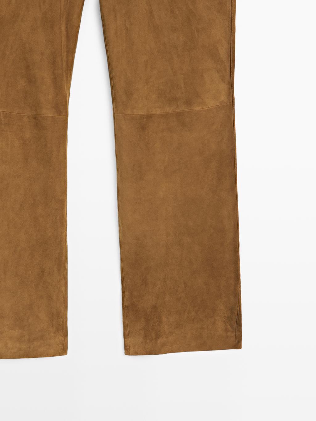 Suede leather straight trousers