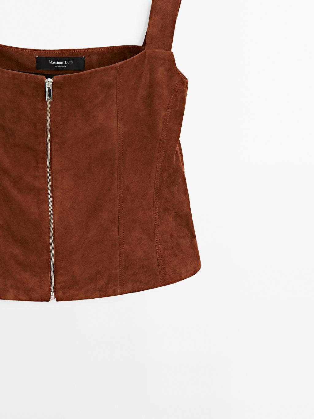 Suede leather top with zip
