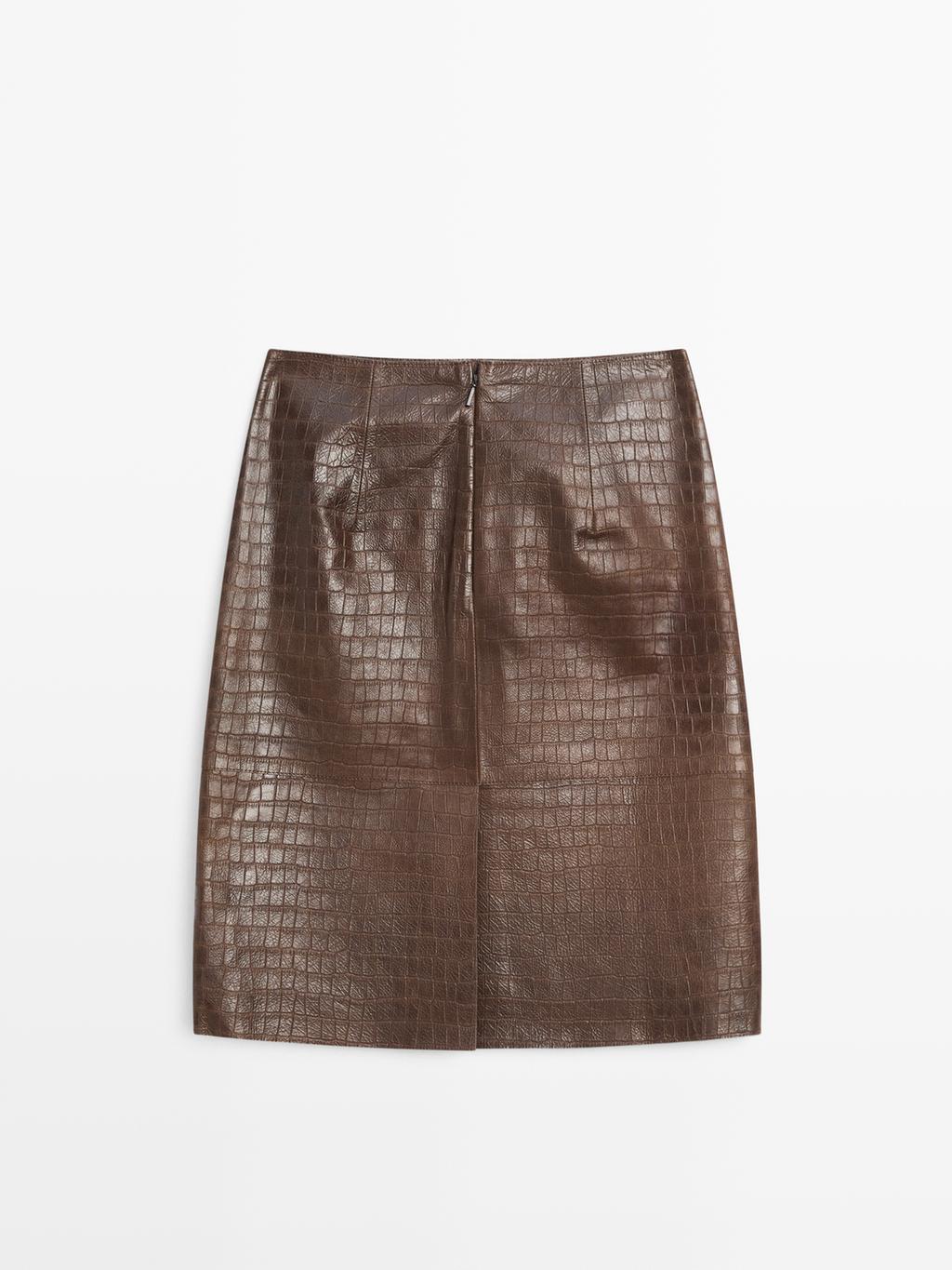 Short leather mock croc skirt