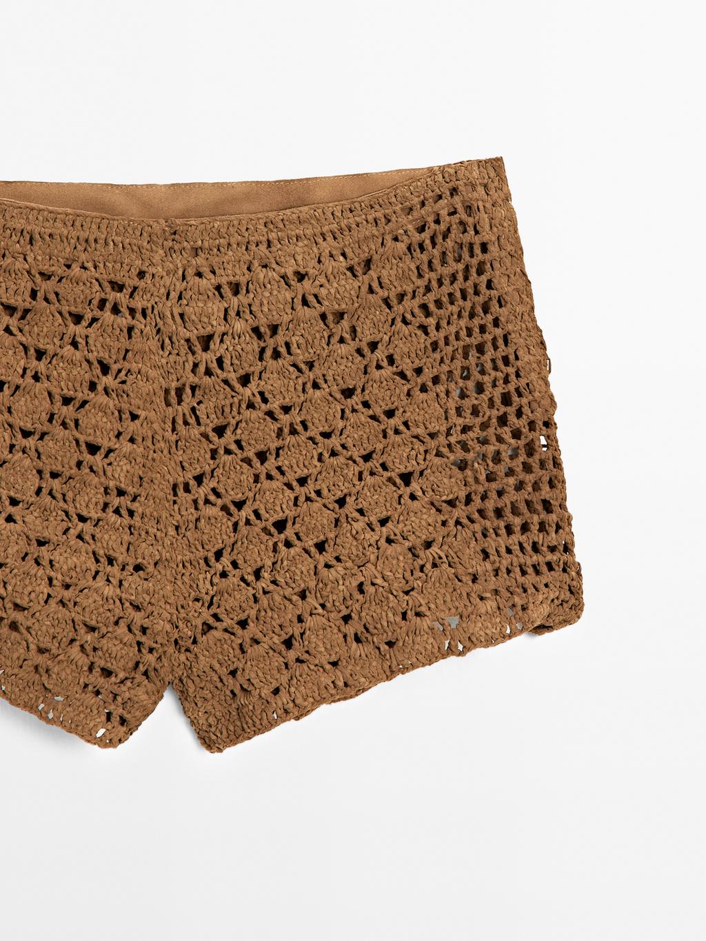 Suede leather crochet shorts